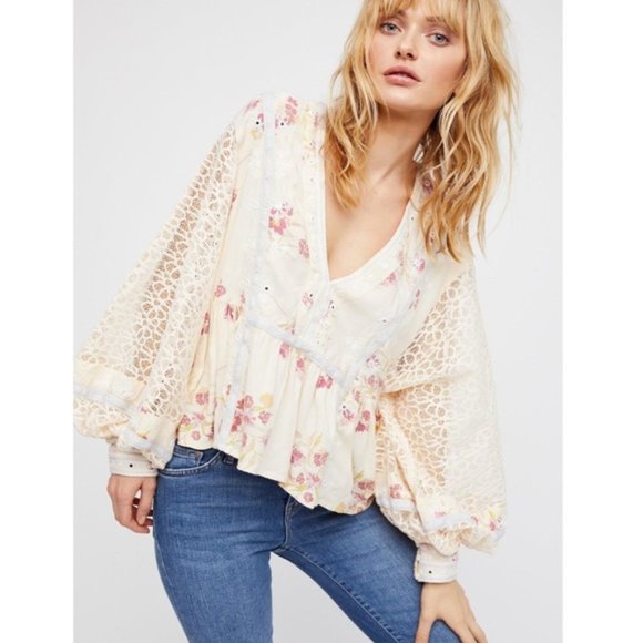 Free People Tops - NWT Free People Boogie All Night Ivory Print Blouse